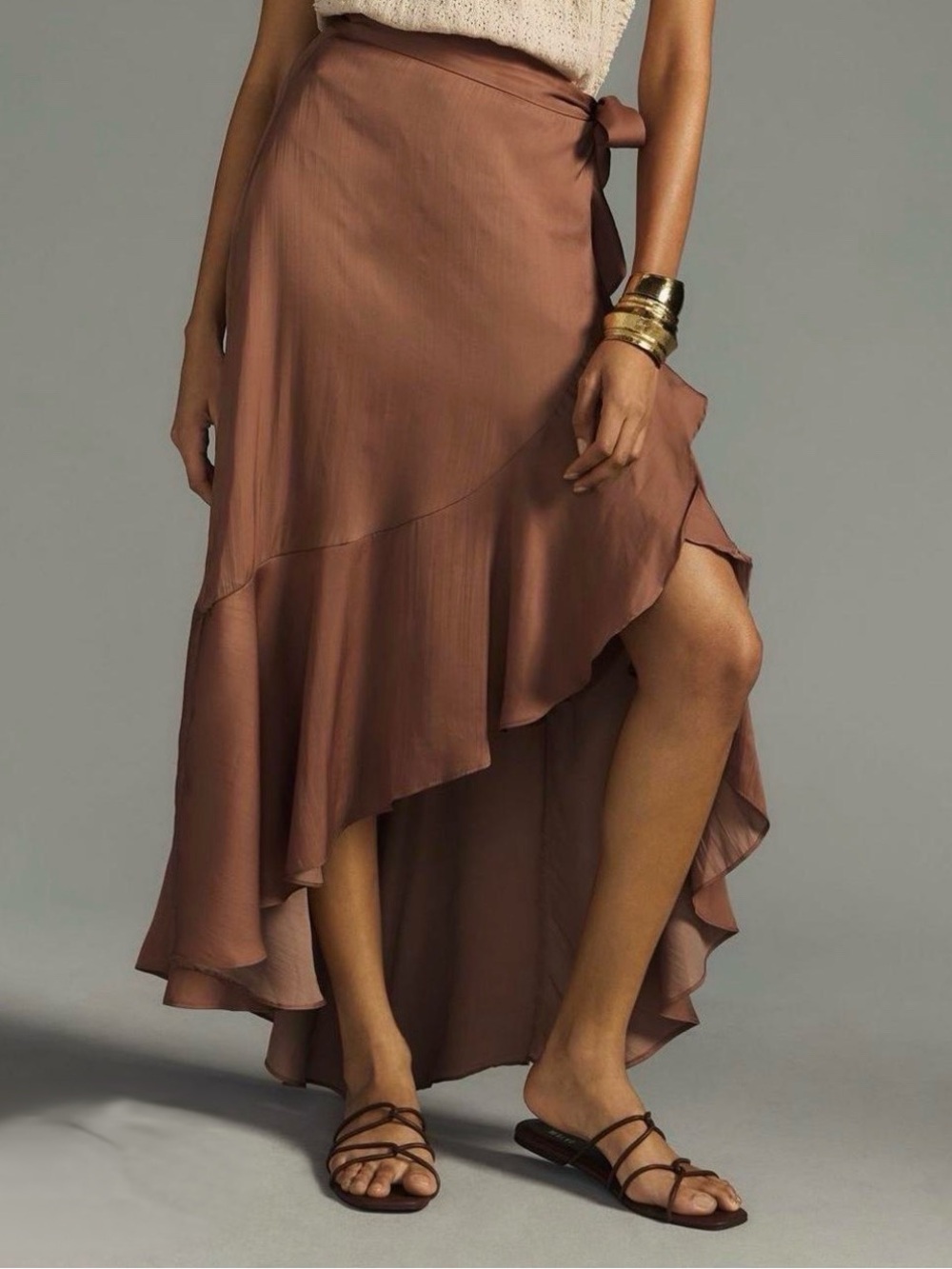 Maeve brown High-Low Ruffle Wrap Skirt - Picture 2 of 4